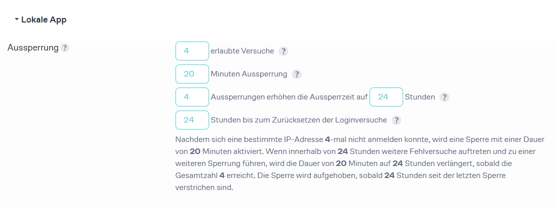 Limit login attempts -Einstellungen