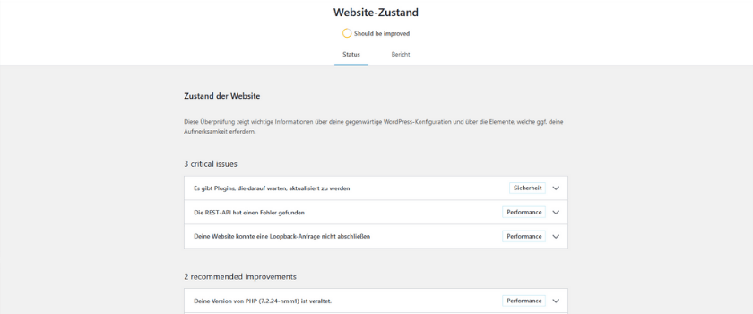 WordPress aufräumen - Seitenzustand prüfen