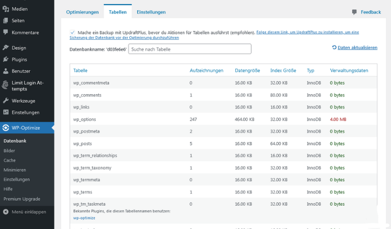 Datenbanktabellen optimieren