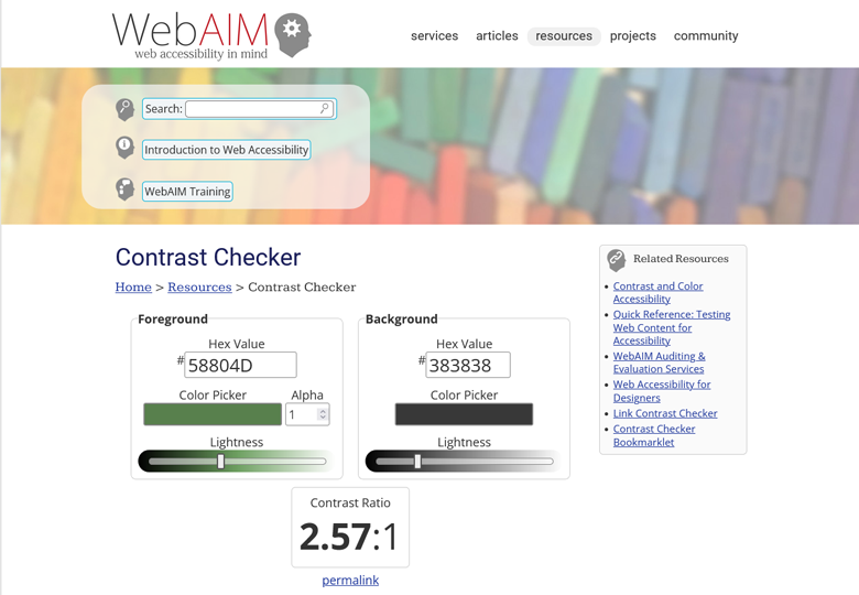 WebAIM-Contrast-Checker - Tool zum Testen von Kontraststärke zwischen zwei Farben