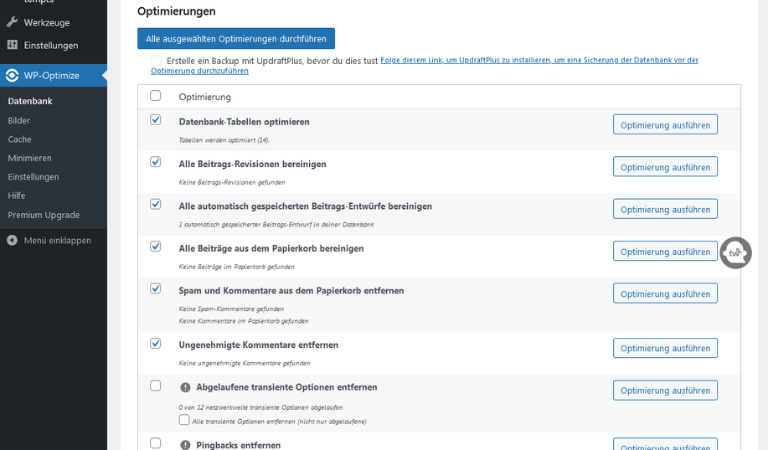 Website aufräumen - Datenbank