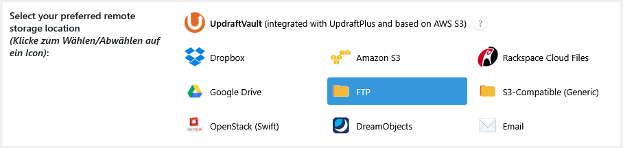 UpdraftPlus - externer Speicher festlegen