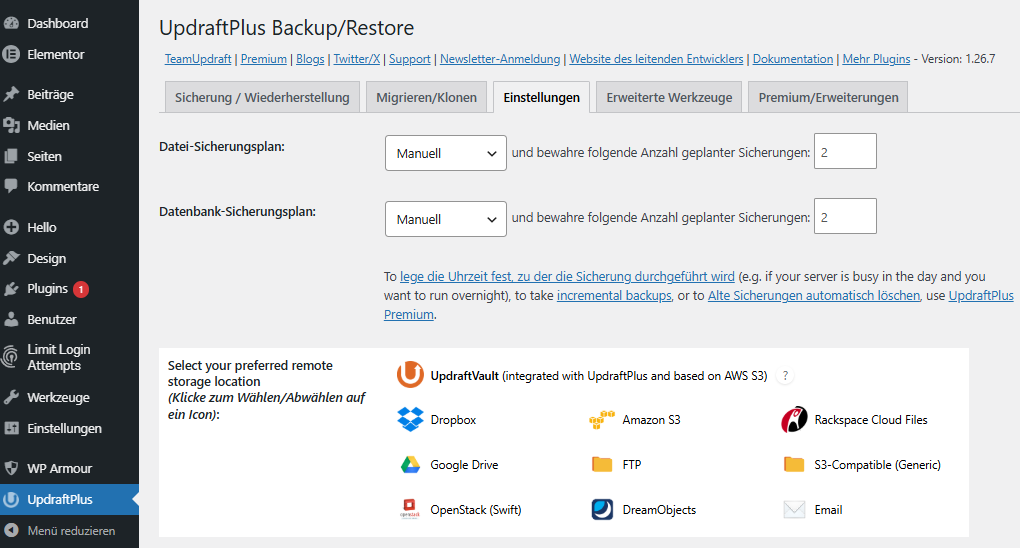 Automatische Backups mit UpdraftPlus