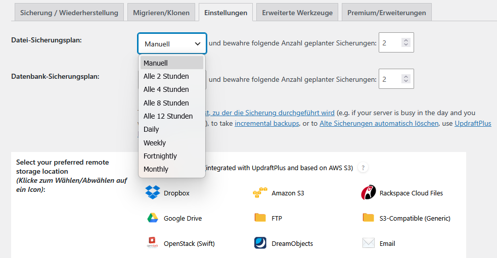 Zeitplan für Backups Erstellen festlegen