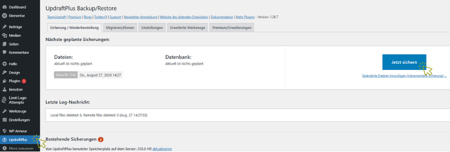 Backup erstellen mit UpdraftPlus