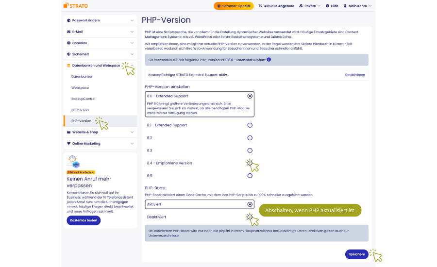 PHP aktualisieren bei STRATO